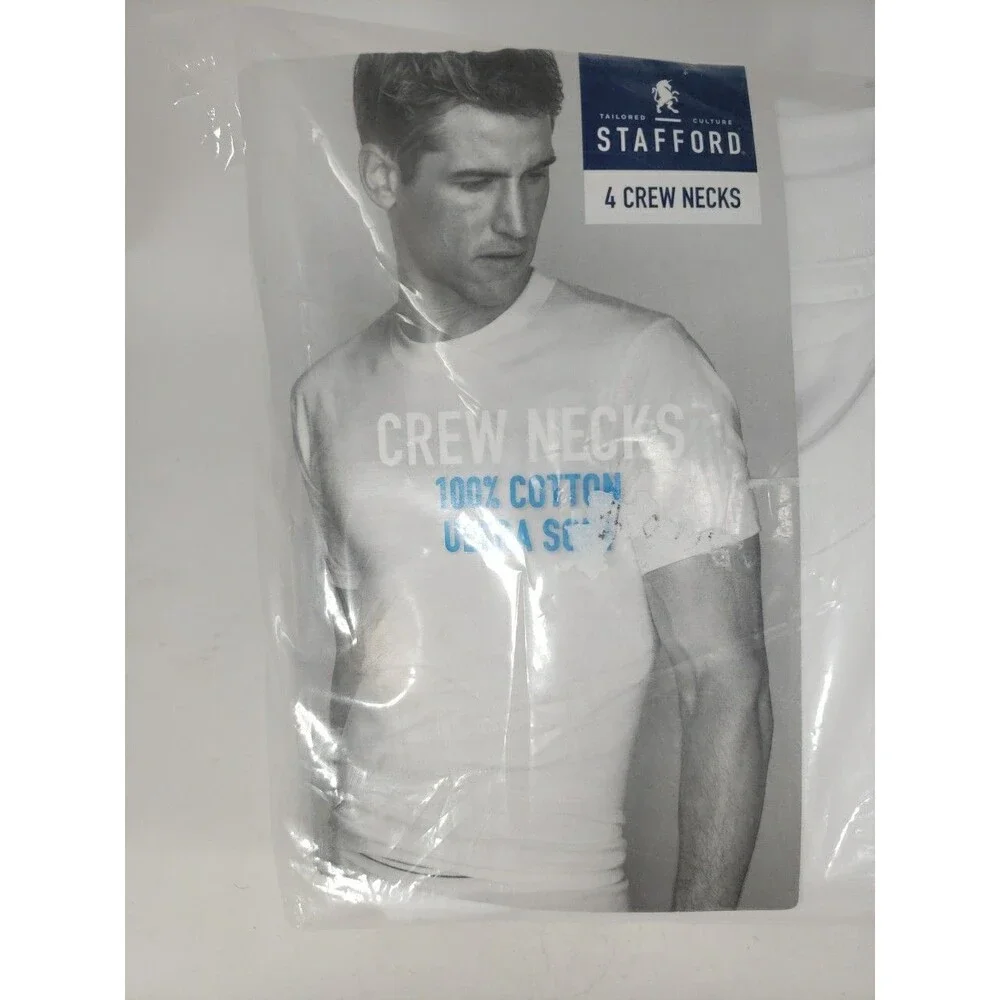 Stafford JCP Large 4 Crew Neck T-Shirts 100% Cotton Ultra Soft NOS Open Package